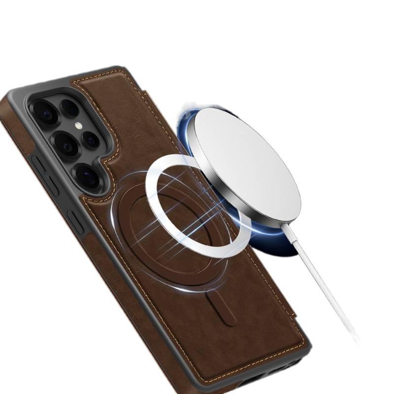 غطاء MagSafe | رمادي | مقاوم للصدمات لـ Samsung S26 Ultra / Samsung S26 | ملمس جلد | حامل بطاقات - Image 3