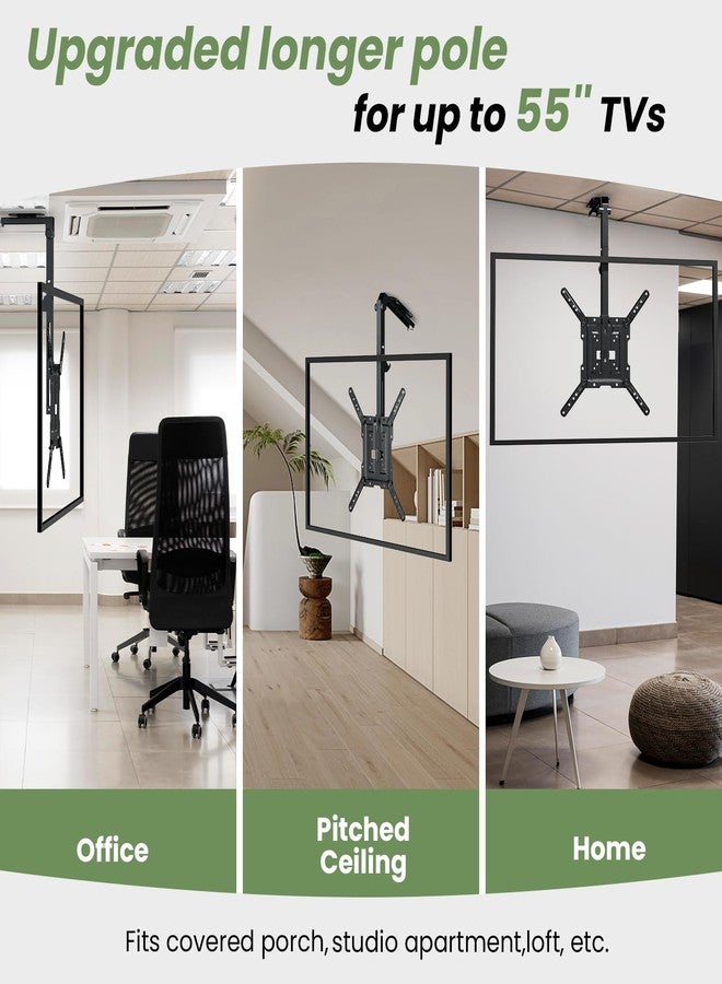 IMtKotW Ceiling TV-Mount Flip Down Folding - 23-55'' Manual Drop Down TV Mount, Fits Flat and Pitched Roof, Height Adjustable, Swivel, Max Load 44lbs, Max VESA 400x400mm, Black - Image 2