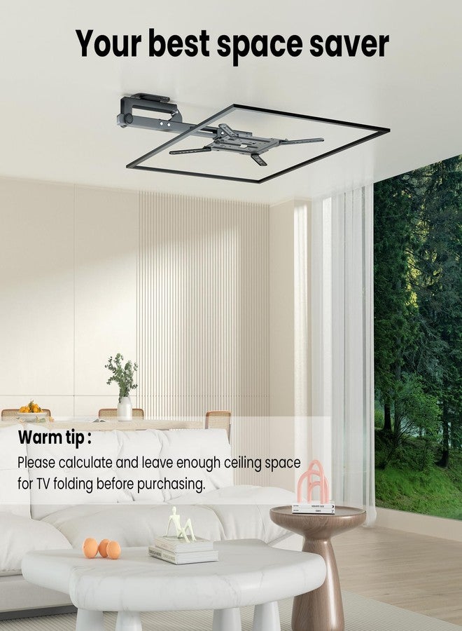 IMtKotW Ceiling TV-Mount Flip Down Folding - 23-55'' Manual Drop Down TV Mount, Fits Flat and Pitched Roof, Height Adjustable, Swivel, Max Load 44lbs, Max VESA 400x400mm, Black - Image 3