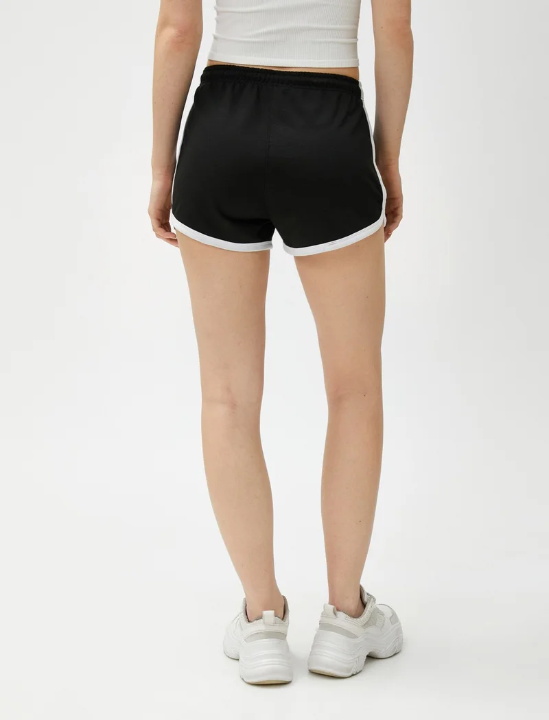 KOTON Mini Shorts with Lace Waist and Embroidered Piping Detail