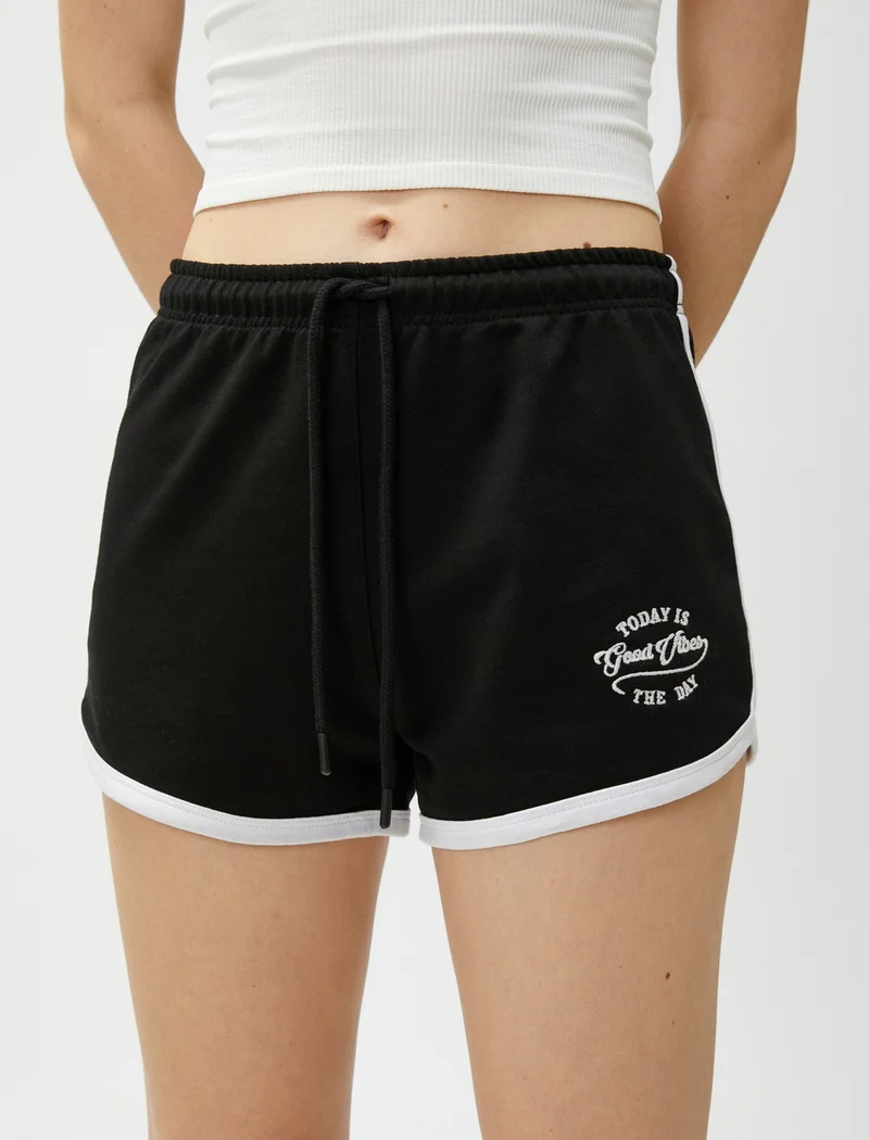 KOTON Mini Shorts with Lace Waist and Embroidered Piping Detail