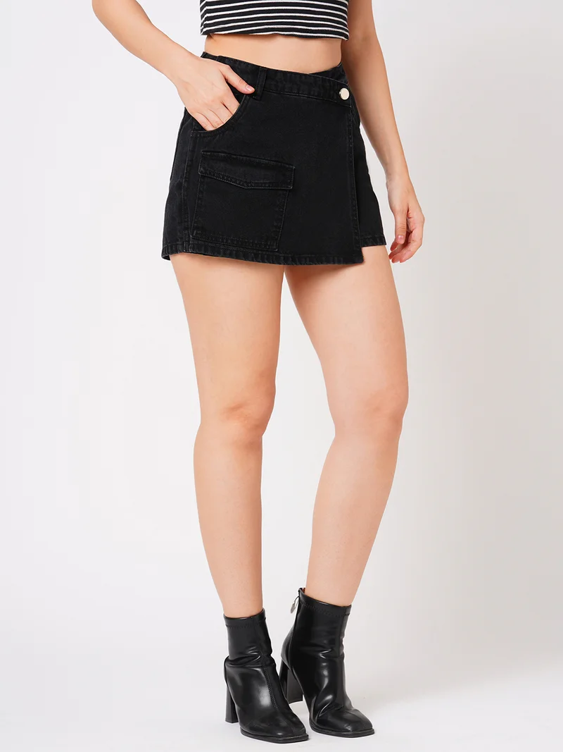 globus Globus Women Slim Fit Mid-Rise Front Pocket Denim Skorts