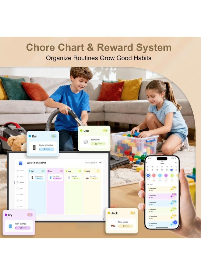 dxmart 10.1 inch Digital Calendar & Chore Chart,Smart Touchscreen Interactive Display for Family Schedules, Wall & Desk Mountable, Digital Photo Frame Functon, Great for Organizing Your 2025 Calendar - Image 4