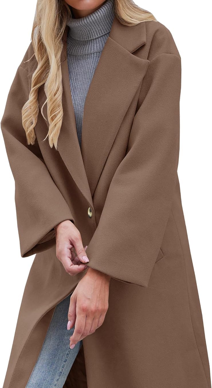LNKQA Women's Winter Pea Coat Notch Lapel Single Breasted Oversized Long Casual Wool Blend Overcoat (Camel,X-Large) - Image 2