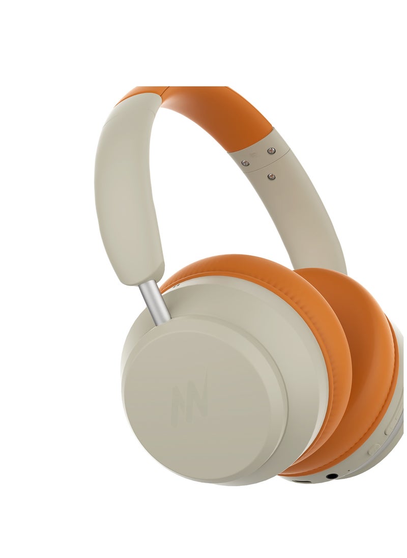Mezone - Antonio Active Noise Cancelling Headphones, Wireless Bluetooth On-Ear Headphone with Mic, Deep Bass, Up to 30H Playtime, Type C Charging & Adjustable Headband Base, Walnut Cream - Image 1