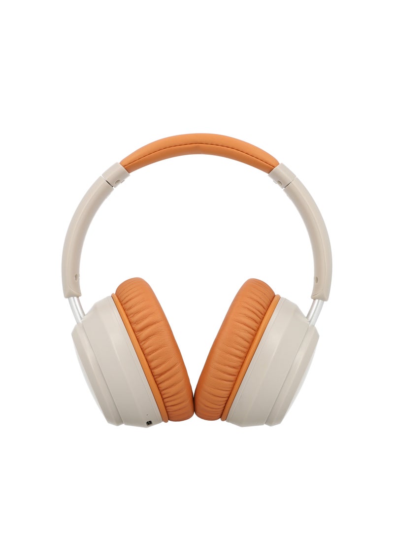Mezone - Antonio Active Noise Cancelling Headphones, Wireless Bluetooth On-Ear Headphone with Mic, Deep Bass, Up to 30H Playtime, Type C Charging & Adjustable Headband Base, Walnut Cream - Image 1