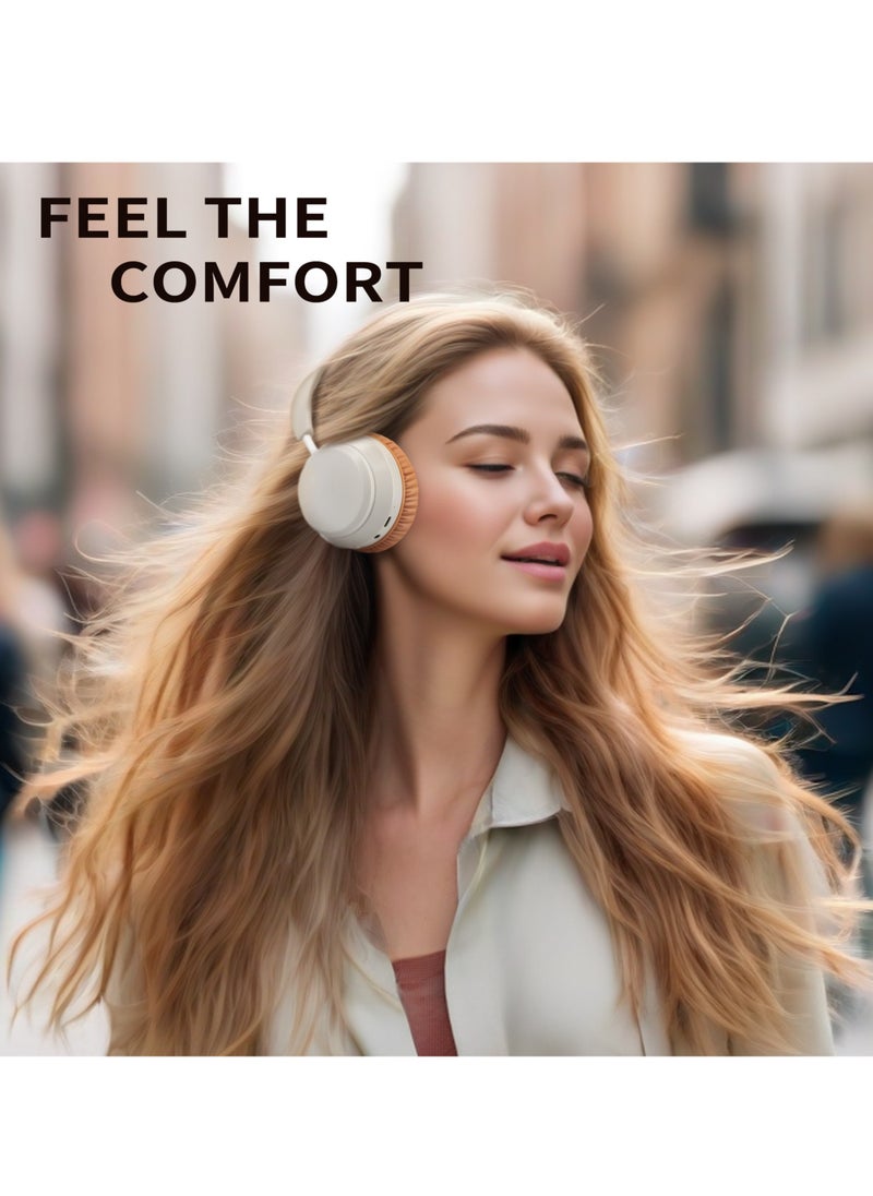 Mezone - Antonio Active Noise Cancelling Headphones, Wireless Bluetooth On-Ear Headphone with Mic, Deep Bass, Up to 30H Playtime, Type C Charging & Adjustable Headband Base, Walnut Cream - Image 1