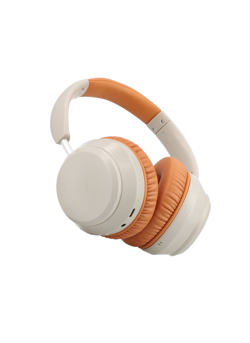 Mezone - Antonio Active Noise Cancelling Headphones, Wireless Bluetooth On-Ear Headphone with Mic, Deep Bass, Up to 30H Playtime, Type C Charging & Adjustable Headband Base, Walnut Cream - Image 1