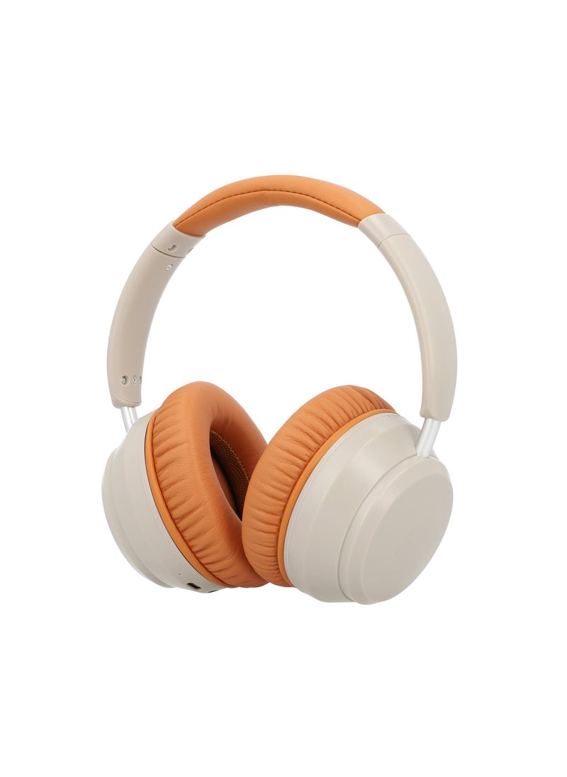 Mezone - Antonio Active Noise Cancelling Headphones, Wireless Bluetooth On-Ear Headphone with Mic, Deep Bass, Up to 30H Playtime, Type C Charging & Adjustable Headband Base, Walnut Cream - Image 1