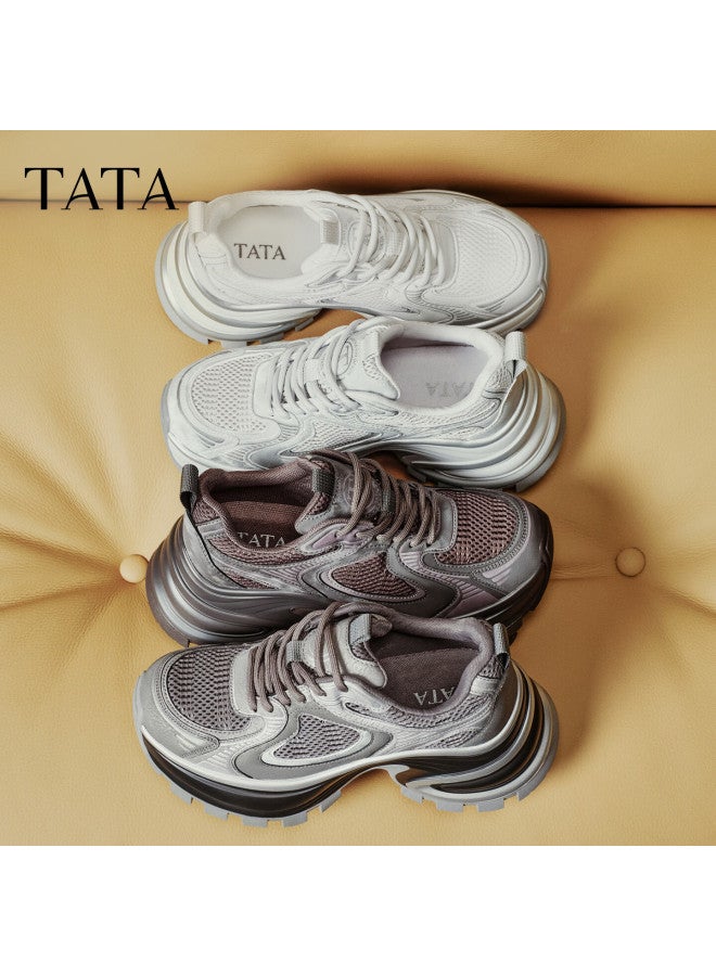 Tata  Spring Mall Fashion Casual Versatile Women's Dad Sneakers Beige/silver (single Lining) Size 36 - Image 1