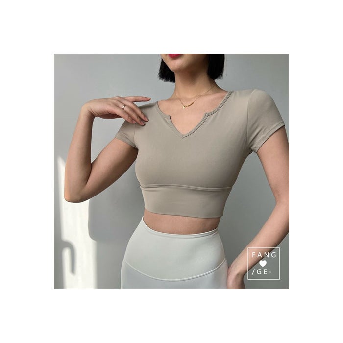 Generic Yoga Short-sleeved Waistless Sports Top Short-sleeved Pure Desire Yoga Wear Short-sleeved Slim Intimates Short Fitness Clothing Green - Image 2