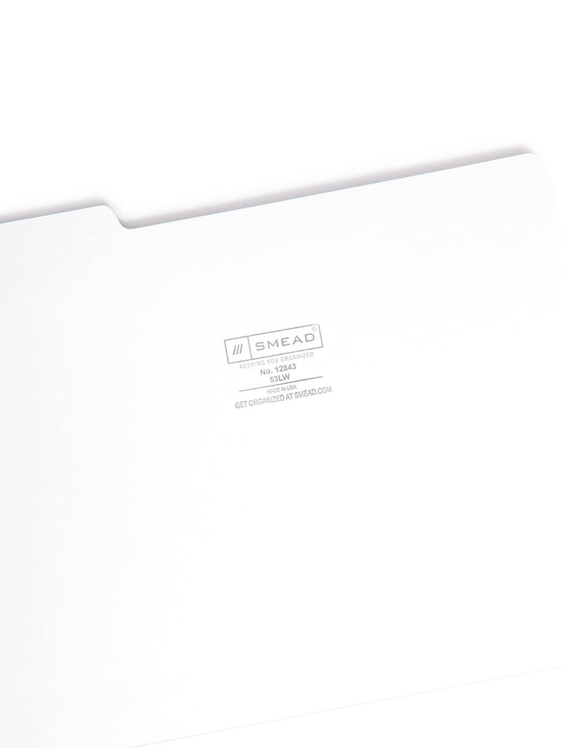 Smead مجلد ملفات ملون من سمياد، علامة مقطوعة 1/3، حجم رسالة، أبيض، 100 في العلبة (12843) - Image 3
