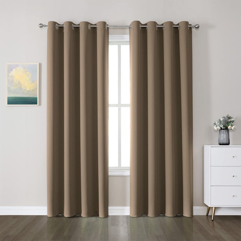 Cucraf Khaki Blackout Curtains 84 Inch Length 2 Panels Set  Room Darkening Curtains & Drapes For Living Room Bedroom  Thermal Insulated Light Blocking Grommet Window Curtain (W52 X L84 Inch) - Image 1