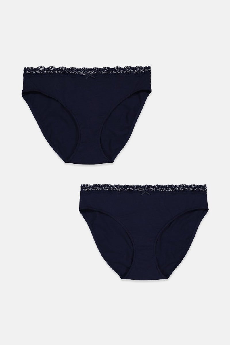 Tchibo Women 2 Pcs Silky Plain Panties, Navy - Image 1