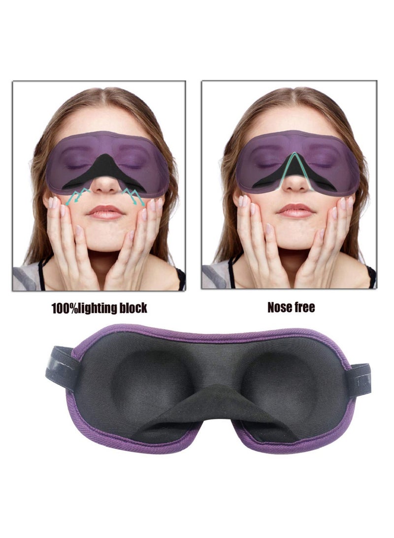 SYOSI Sleep Mask Pack of 2, 100% Light Blocking 3D Eye Masks for Sleeping, Soft Comfort Eye Shade Cover, Blackout Eye Covers for Travel Yoga Nap (Black+Purple)  - Image 2