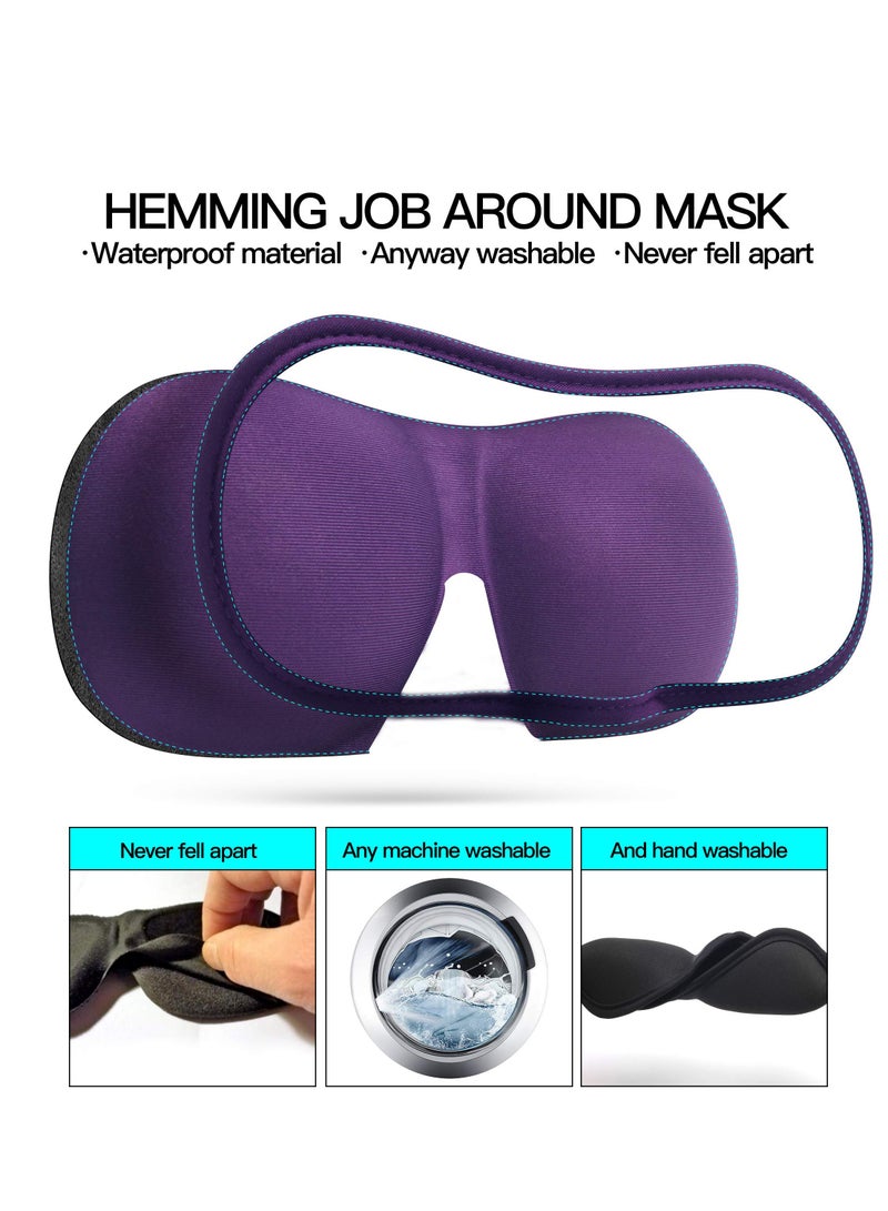SYOSI Sleep Mask Pack of 2, 100% Light Blocking 3D Eye Masks for Sleeping, Soft Comfort Eye Shade Cover, Blackout Eye Covers for Travel Yoga Nap (Black+Purple)  - Image 3