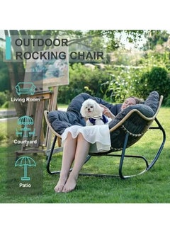 Outdoor Papasan Rocking Chair - Oversized Comfy Patio Chair Indoor Egg Royal Rattan Rocking Chair with Cushion for Front Porch Lounge Lawn Bedroom Living Room - pzsku/ZA92D6D09895BEC4B3CEBZ/45/_/1740027313/f89064bc-caca-4f26-a79a-03d22741e9e5