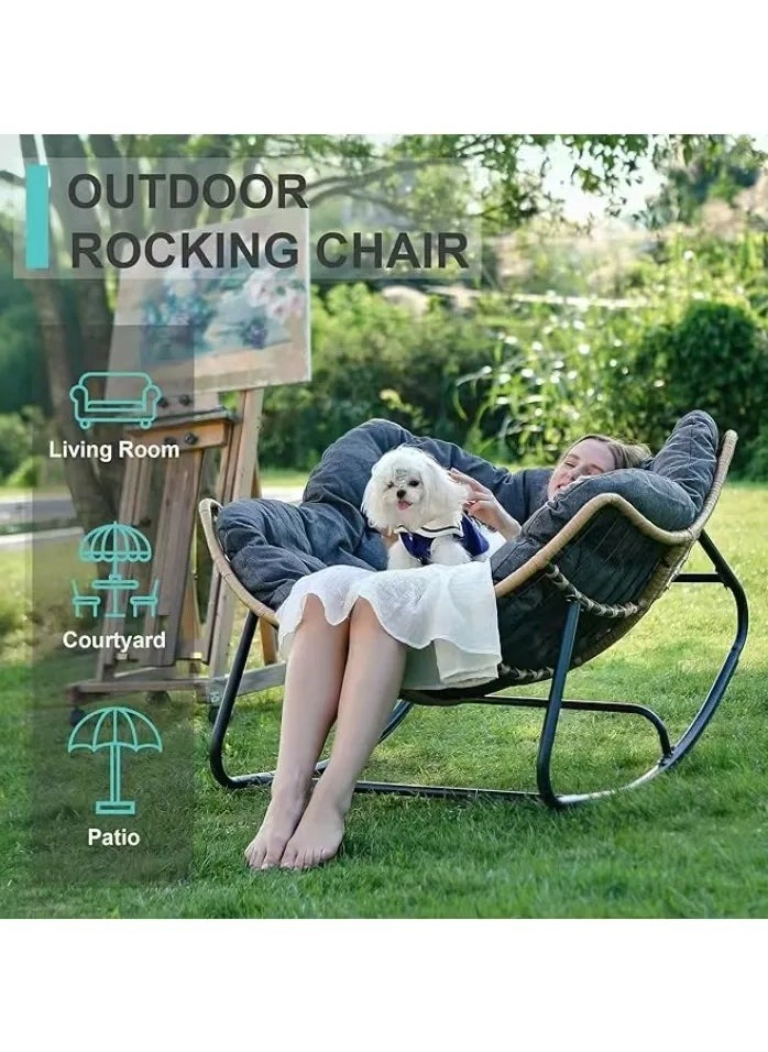 Generic - Outdoor Papasan Rocking Chair - Oversized Comfy Patio Chair Indoor Egg Royal Rattan Rocking Chair with Cushion for Front Porch Lounge Lawn Bedroom Living Room - Image 1