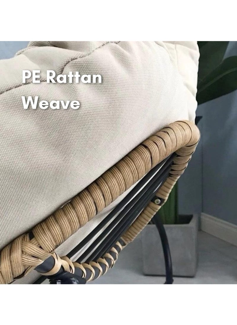 Generic - Outdoor Papasan Rocking Chair - Oversized Comfy Patio Chair Indoor Egg Royal Rattan Rocking Chair with Cushion for Front Porch Lounge Lawn Bedroom Living Room - Image 1