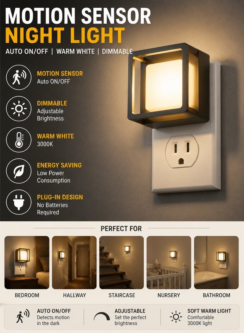 Yooyee Motion Sensor Night Light Plug In LED Dimmable Warm White Night Lamp Auto On Off Adjustable Brightness for Bedroom Hallway Staircase Bathroom Nursery European Standard. - Image 2