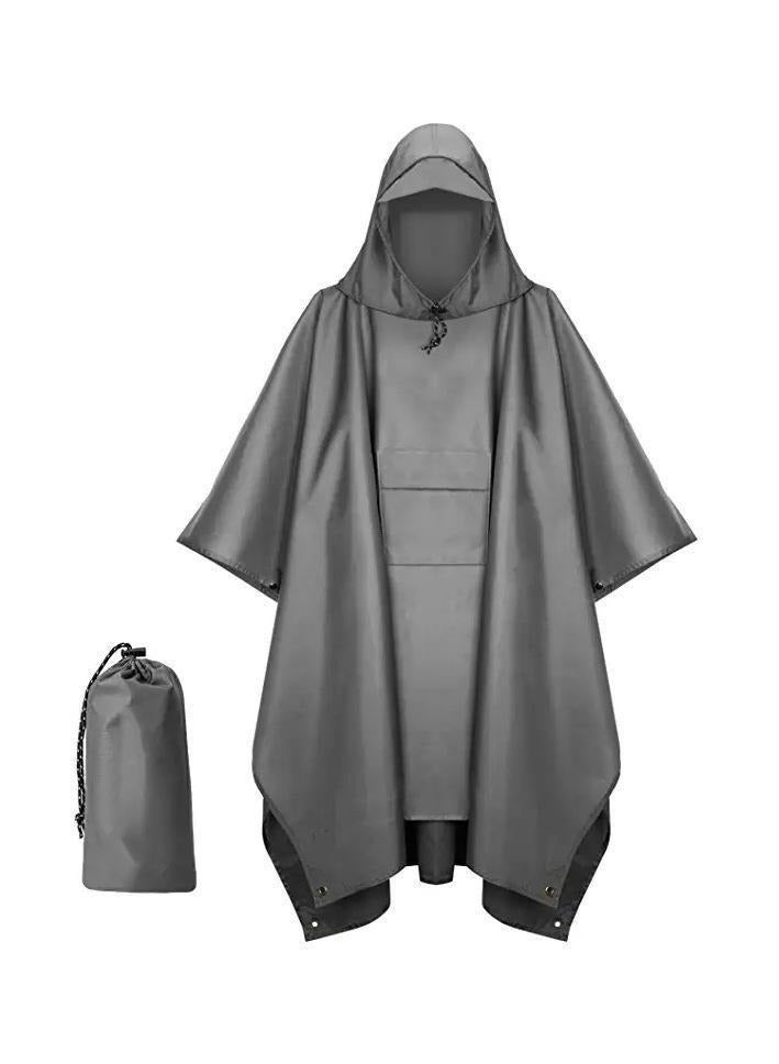 JINFANLI 3-in-1 Multi-Use Rain Poncho – Waterproof, Portable, Outdoor (Gray - PU Pocket) 