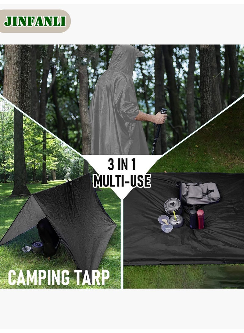 JINFANLI 3-in-1 Multi-Use Rain Poncho – Waterproof, Portable, Outdoor (Gray - PU Pocket) - Image 5