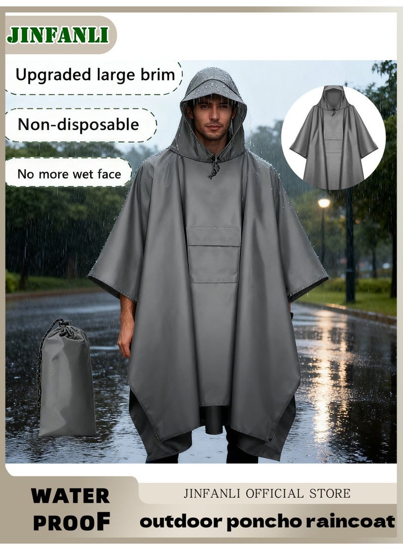 JINFANLI 3-in-1 Multi-Use Rain Poncho – Waterproof, Portable, Outdoor (Gray - PU Pocket) - Image 1