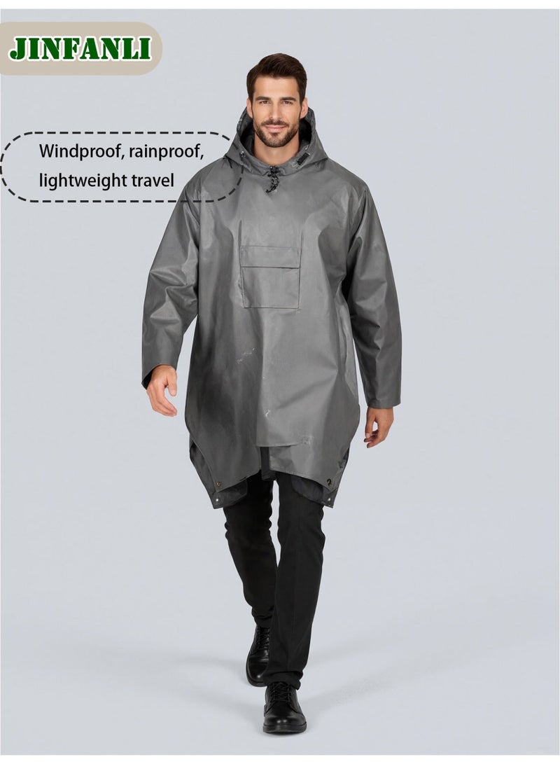 JINFANLI 3-in-1 Multi-Use Rain Poncho – Waterproof, Portable, Outdoor (Gray - PU Pocket) - Image 2