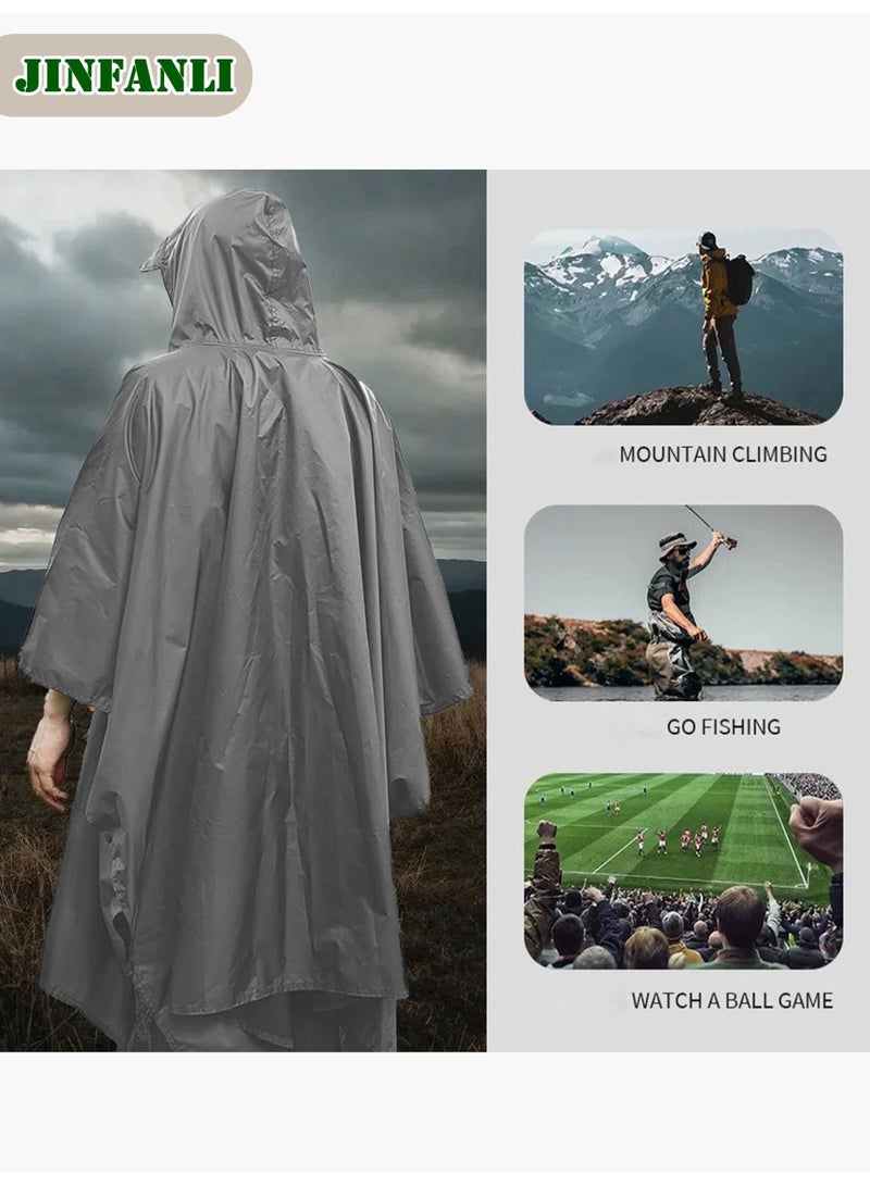 JINFANLI 3-in-1 Multi-Use Rain Poncho – Waterproof, Portable, Outdoor (Gray - PU Pocket) - Image 4
