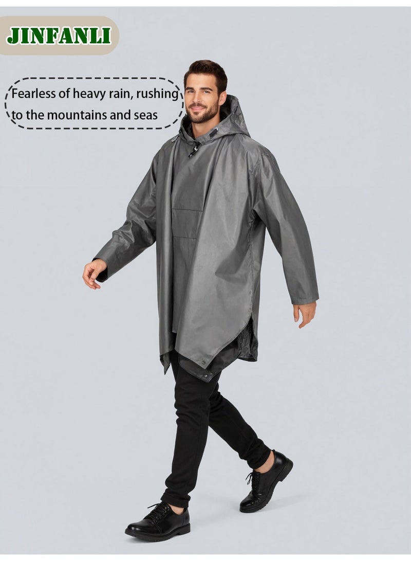 JINFANLI 3-in-1 Multi-Use Rain Poncho – Waterproof, Portable, Outdoor (Gray - PU Pocket) - Image 3
