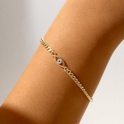 MIDEEO Gold/Sliver Bracelets for Women,14K Gold Plated Bracelets for Women Evil Eye Diamond Cuban Link Heart Pearl Everyday Jewelry Gift - Image 3