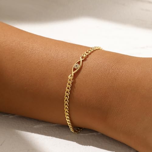 MIDEEO Gold/Sliver Bracelets for Women,14K Gold Plated Bracelets for Women Evil Eye Diamond Cuban Link Heart Pearl Everyday Jewelry Gift - Image 4