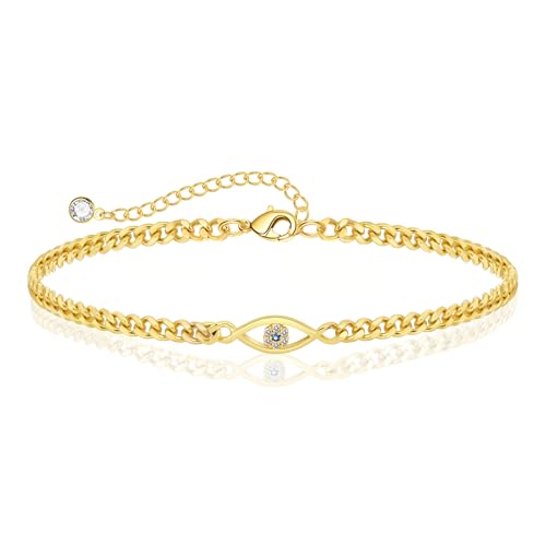 MIDEEO Gold/Sliver Bracelets for Women,14K Gold Plated Bracelets for Women Evil Eye Diamond Cuban Link Heart Pearl Everyday Jewelry Gift - Image 1