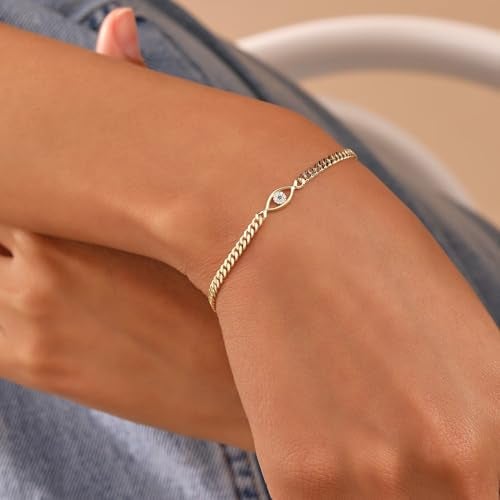 MIDEEO Gold/Sliver Bracelets for Women,14K Gold Plated Bracelets for Women Evil Eye Diamond Cuban Link Heart Pearl Everyday Jewelry Gift - Image 2