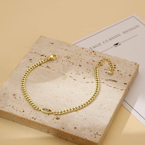 MIDEEO Gold/Sliver Bracelets for Women,14K Gold Plated Bracelets for Women Evil Eye Diamond Cuban Link Heart Pearl Everyday Jewelry Gift - Image 5