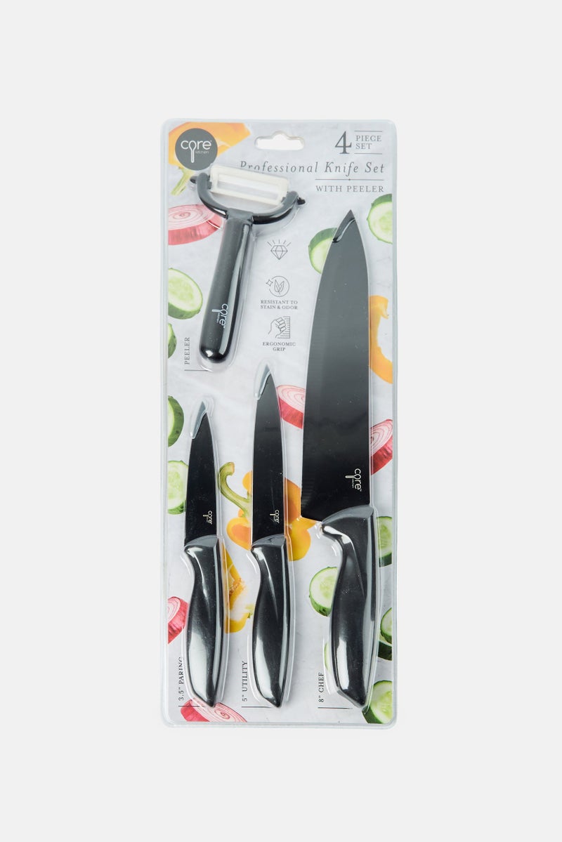 Core Kitchen 4Piece Professional Knife Set With Peeler, Black - Image 1