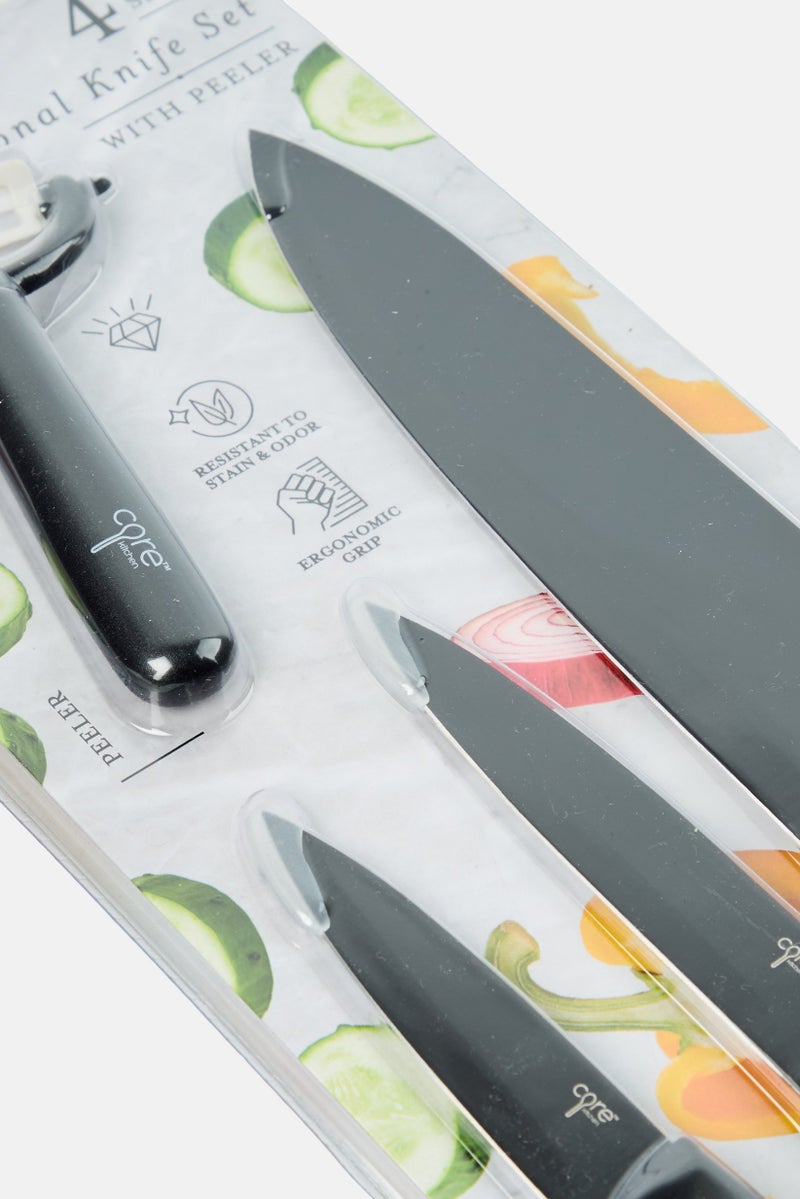 Core Kitchen 4Piece Professional Knife Set With Peeler, Black - Image 3