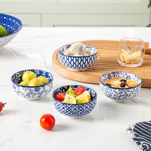 Cerkik Ceramic Dipping Bowls Set - 4 Oz Small Dessert Bowl 3.5 Inch Porcelain Small Bowls for Side Dishes, Snack, Yogurt, Appetizer - Microwave Dishwasher Safe - Set of 6 - Vintage Blue - Image 5