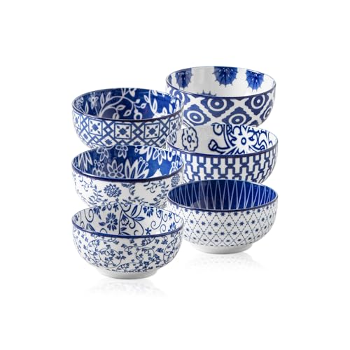 Cerkik Ceramic Dipping Bowls Set - 4 Oz Small Dessert Bowl 3.5 Inch Porcelain Small Bowls for Side Dishes, Snack, Yogurt, Appetizer - Microwave Dishwasher Safe - Set of 6 - Vintage Blue - Image 1