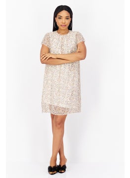 Zero Women Floral Printed Mini Dress, Off White Combo  - Image 2