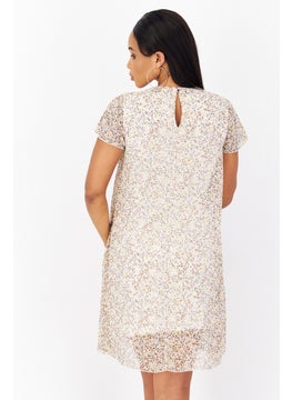 Zero Women Floral Printed Mini Dress, Off White Combo  - Image 4