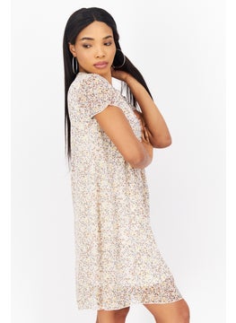 Zero Women Floral Printed Mini Dress, Off White Combo  - Image 3