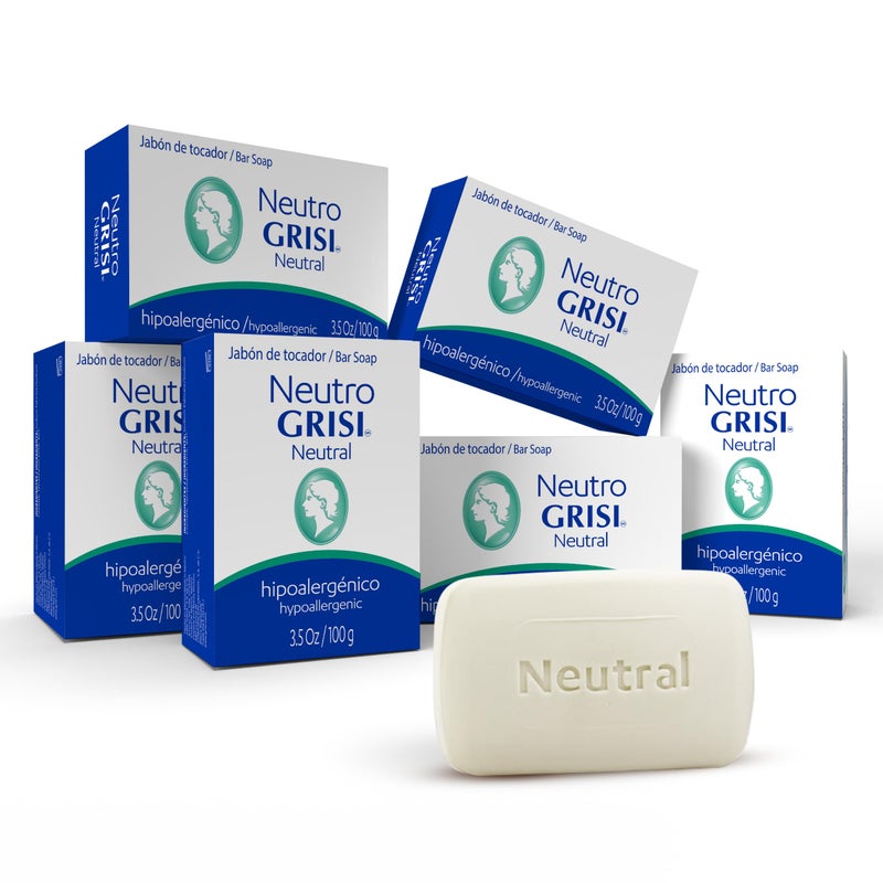 Grisi Neutral Hypoallergenic Bar Soap â€“ Fragrance-Free & Dye-Free for Face & Body â€“ Gentle Moisturizing Wash for Sensitive Skin â€“ pH-Balanced Natural Cleanser â€“ 3.5 oz | 6-Pack - Image 1