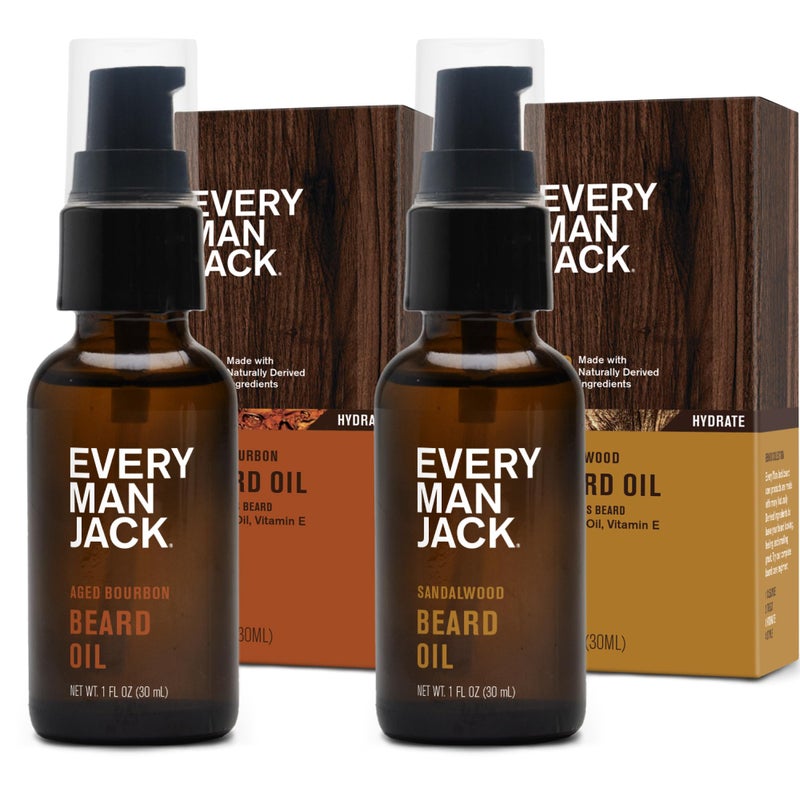 Every Man Jack Mens Beard Oil  Subtle Aged Bourbon  Sandalwood Fragrance  Deeply Moisturizes and Softens Your Beard and Adds a Natural Shine  Naturally Derived with Shea Butter  1 fl oz 2 Pack