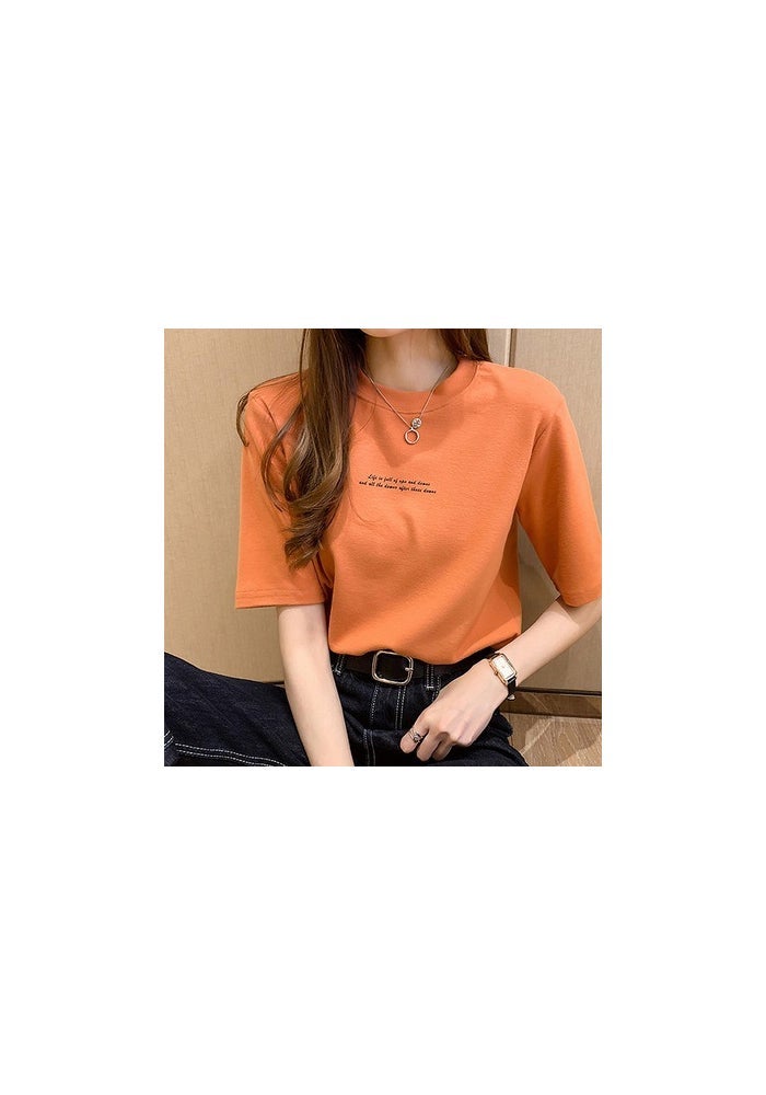 Short-Sleeved T-Shirt for Women 2025 Spring New Korean Style Loose Printed Round Neck Top Half-Sleeved T-Shirt Bottoming Shirt Trbottomy