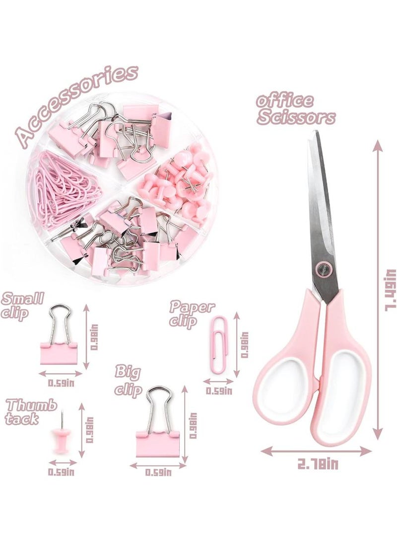 KHAJUL Office Supplies, Desk Accessories, Stapler and Tape Dispenser Set for Women with Stapler, Tape Dispenser, Staple Remover, Staples, Clips, Scissor and Tabs,Gift for Students, Coworkers (Pink)  - Image 3