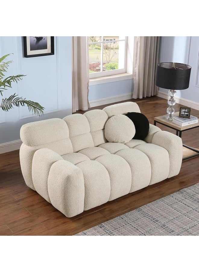 Zayn comforts Square Double Sofa  Cozy Sherpa Comfort Meets Sleek Design (Beige, 2 Seater) - Image 1