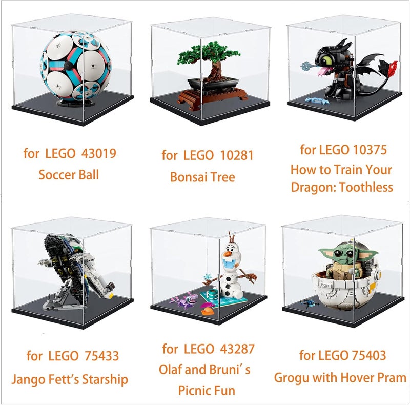 إليبيور علبة عرض أكريليك 3 مم لمجموعة Lego 43019 كرة قدم 10375 Toothless Dragons 10281 Bonsai 75433 21590 75403 43287 تمثال، صندوق بليكسي جلاس شفاف سميك مع إضاءة LED، داخلي أسود 25×25×25 سم - Image 3