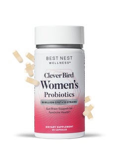 Best Nest Wellness Clever Bird Womens Probiotics Women 50 Billion Cfu 13 Strains Patented Delayed Released Capsules For Digestive Health Probiotic Supplement Includes Bonus Smart Brain Guide 30 Ct  - Image 1