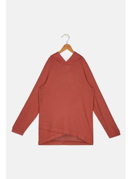 R&R Kids Girl Tulip Hem Long Sleeve Hoodie, Rust  - Image 1